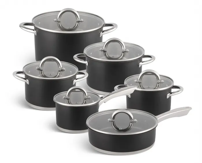 EB-4053 Edënbërg Black Line - Luxe Pannenset - RVS - 12 delig - Sandwichbodem  223 STUKS