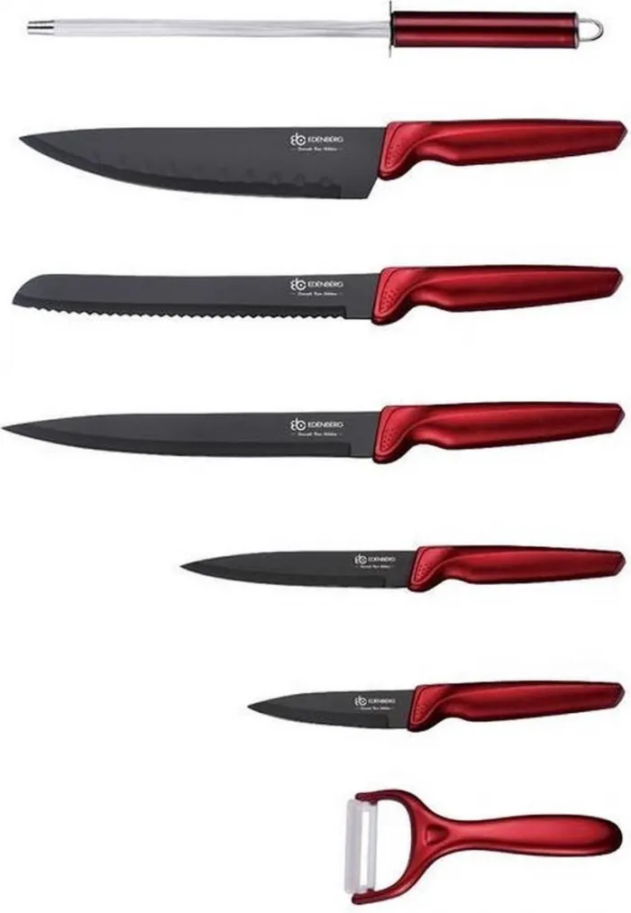 EB-951 Edënbërg Luxe RVS Messenset - Keramische coating - 8 delig op roterende standaard  1818 STUKS
