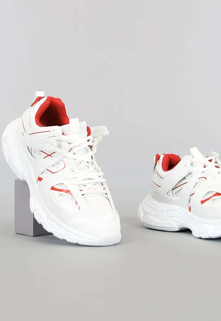 !OP=OP Wit/Rode Grove Heren Sneakers met Dubbele Veter